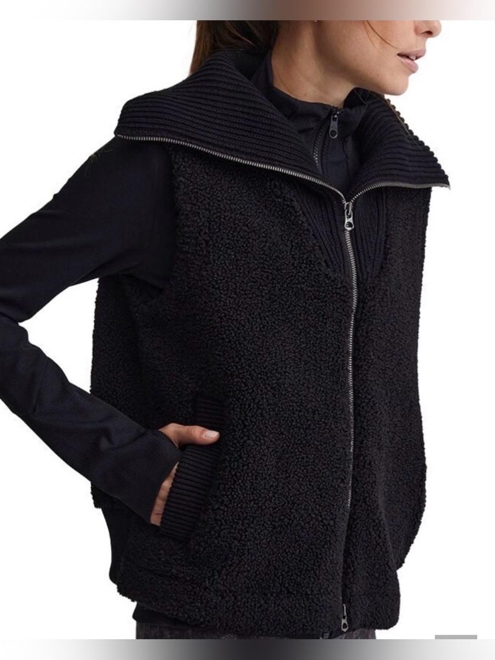 Varley Women’s Aspen Gilet Boucle Sherpa Full Zip Rib Neck Vest Size Large
